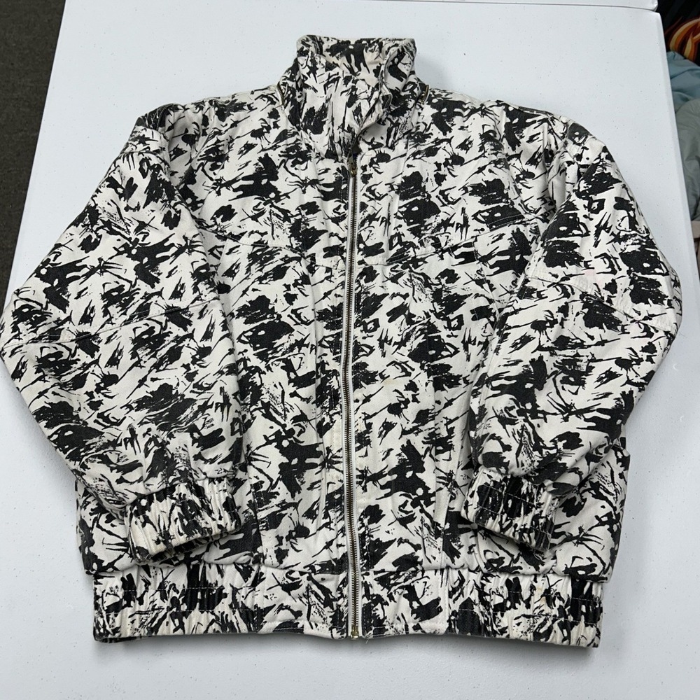 Jianlong Bomber Jacket Mens S Black White Good Abstract Splatter Print Zip Up